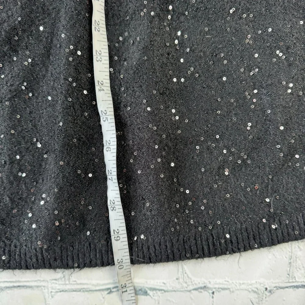 ✅ NWT Loft black sequin embroidered pull on knit midi skirt size S